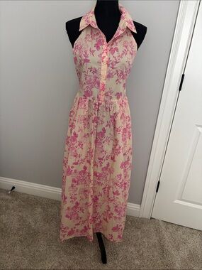 Olivaceous Cream Maxi Dress with Pink Floral Print